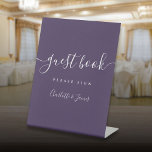 Purple Signature Script Guest Book Pedestal Sign<br><div class="desc">This elegant purple script minimalist guest book sign is perfect for all celebrations. Designed by Thisisnotme©</div>