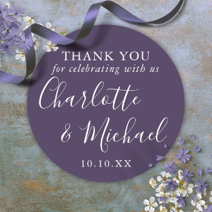 Purple Signature Wedding Favour Thank You Classic Round Sticker