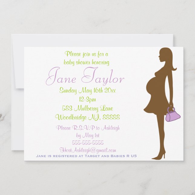 Purple Silhouette Baby Shower Invitations (Front)