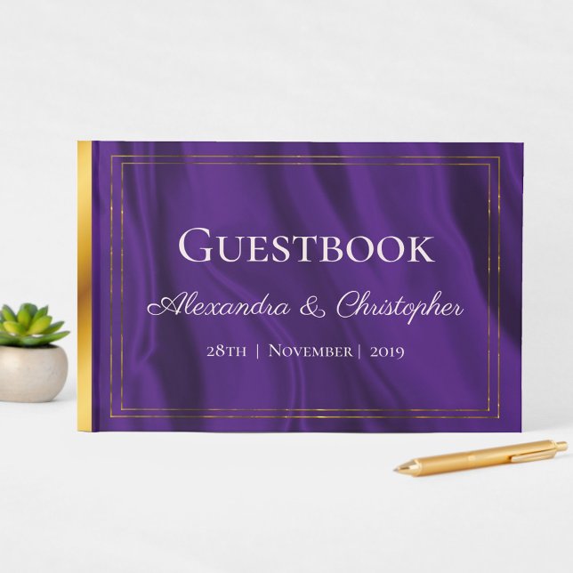 Purple Silk and Gold Wedding Guest Book (Creator Uploaded)
