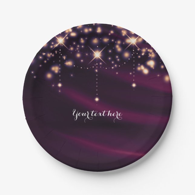 Purple Silk & Gold Sparkle Elegant Glam Party Paper Plate (Front)