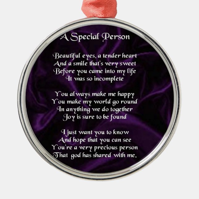 Purple Silk - Special Person poem Metal Ornament (Front)
