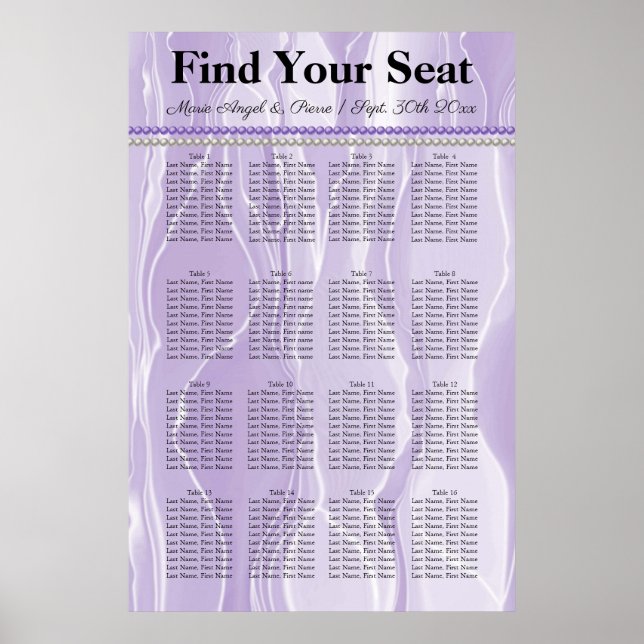 Purple Silk with Purple Pearls Seating Chart (Front)