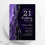 Purple Silver Agate 21st  Birthday Invitation<br><div class="desc">Purple and silver agate 21st birthday party invitation. Elegant modern design featuring watercolor agate marble geode background,  faux glitter silver  and typography script font. Trendy invite card perfect for a stylish women's bday celebration. Printed Zazzle invitations or instant download digital printable template.</div>