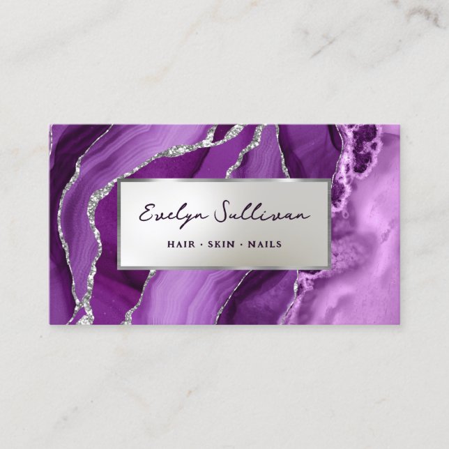 Purple Silver Agate Business Card (Front)