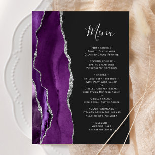 Purple Silver Agate Dark Wedding Menu