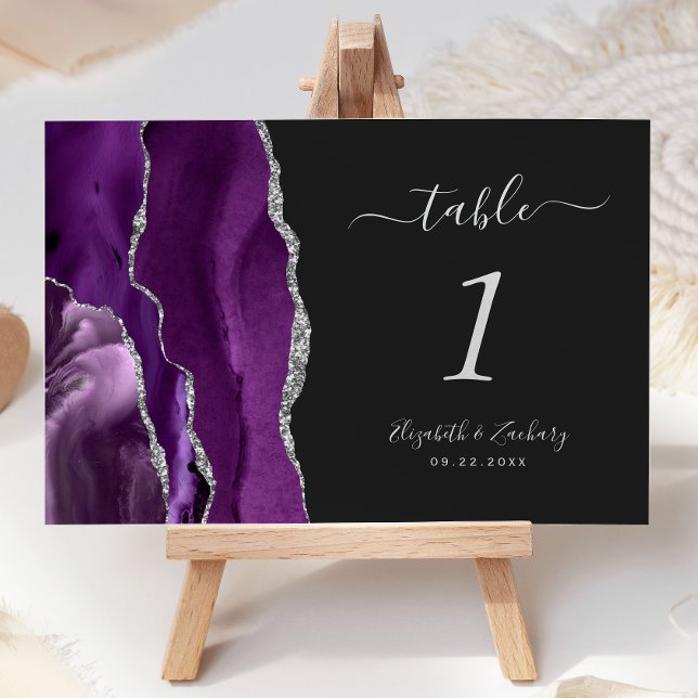 Purple Silver Agate Dark Wedding Table Number (Creator Uploaded)