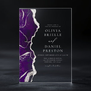 Purple Silver Agate Elegant Modern Wedding Acrylic Invitations