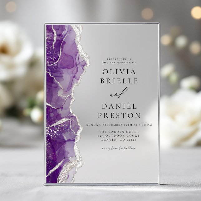 Purple Silver Agate Elegant Modern Wedding Acrylic Invitations (Creator Uploaded)