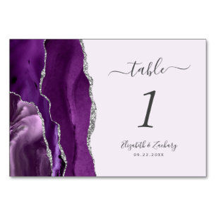 Purple Silver Agate Lavender Wedding Table Number