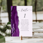 Purple Silver Agate Lavender Wedding Table Number<br><div class="desc">The left-hand edge of this elegant modern wedding table number card features a purple watercolor agate border trimmed with faux silver glitter. The word "table" appears in charcoal grey handwriting script on a pale lavender background. Add the names of your guests who are assigned to each table.</div>