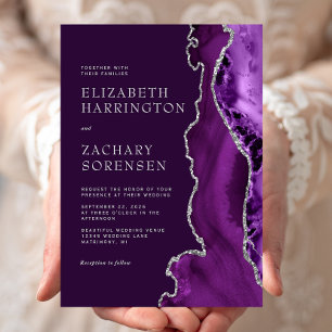 Purple Silver Agate Plum Wedding Invitation