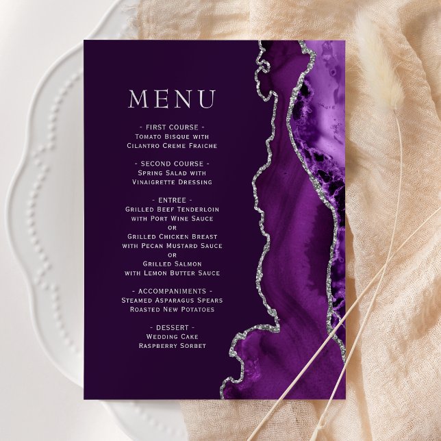 Purple Silver Agate Plum Wedding Menu (Creator Uploaded)