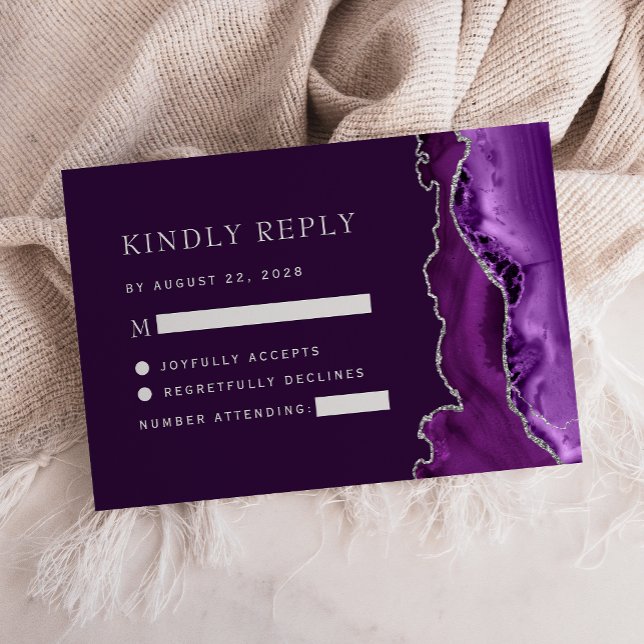 Purple Silver Agate Plum Wedding RSVP Card (Creator Uploaded)