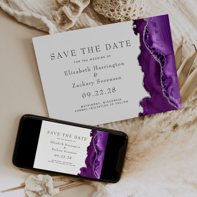 Purple Silver Agate Save the Date Invitation (Creator Uploaded)
