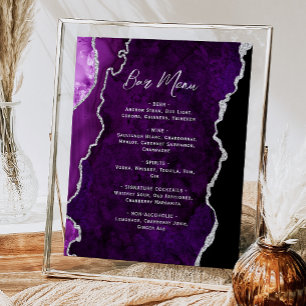 Purple Silver Agate Script Wedding Bar Menu Poster