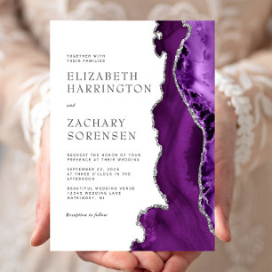 Purple Silver Agate Wedding Invitation