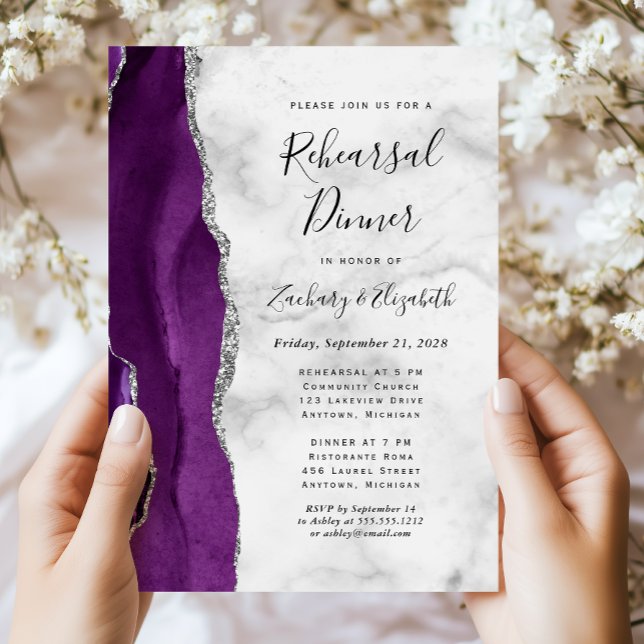 Purple Silver Agate Wedding Rehearsal Dinner Invitation (Creator Uploaded)