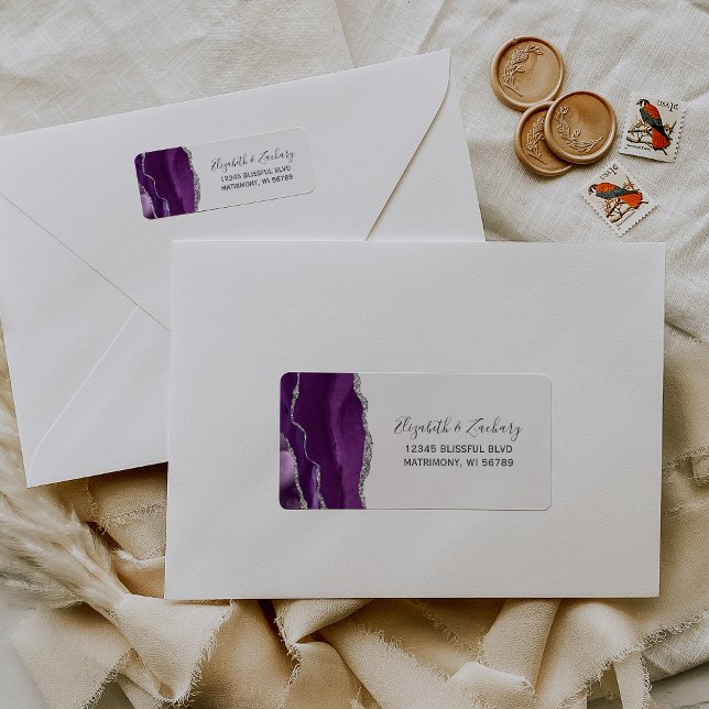 Purple Silver Agate Wedding Return Address Label (Creator Uploaded)