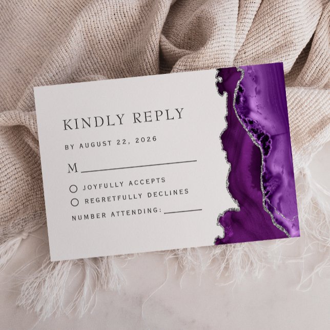 Purple Silver Agate Wedding RSVP Card (Creator Uploaded)