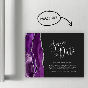 Purple Silver Agate Wedding Save the Date Magnet