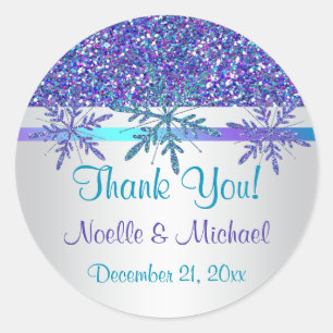 Purple Silver Aqua Glitter LOOK Snowflakes Sticker