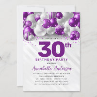 Purple Silver Balloon Glitter Any Age Birthday