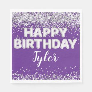 Purple Silver Birthday Party Napkin