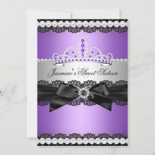 Purple Silver Black Lace Sweet 16 Birthday Party 2 Invitation