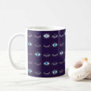 Purple & Silver Blue Evil Eye Lashes Nazar Mati  Coffee Mug