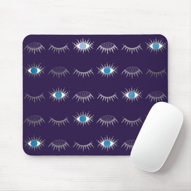 Purple & Silver Blue Evil Eye Lashes Nazar Mati  Mouse Pad (With Mouse)
