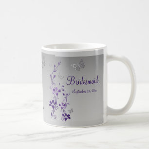 Purple, Silver Butterflies, Floral Bridesmaid Mug