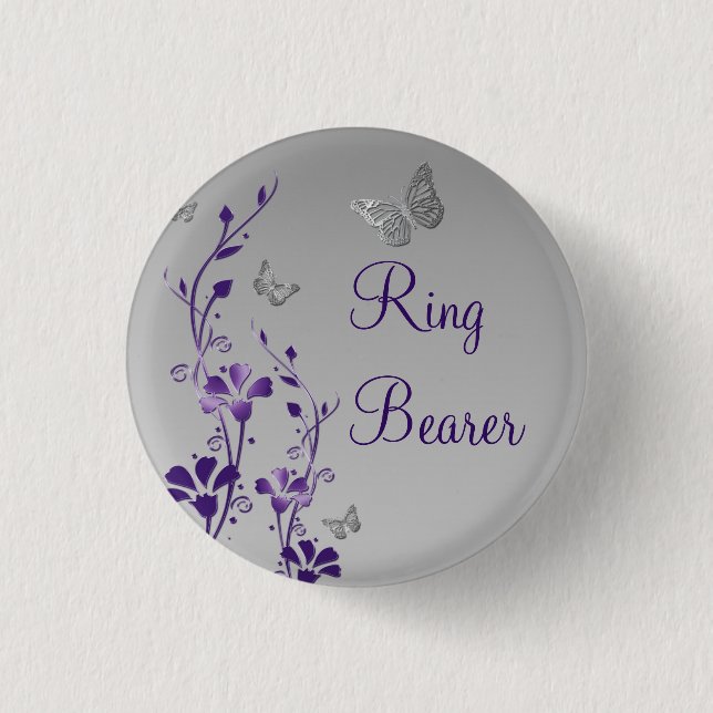 Purple Silver Butterfly Floral Ring Bearer Pin (Front)