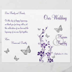 Purple Silver Butterfly Floral Wedding Program