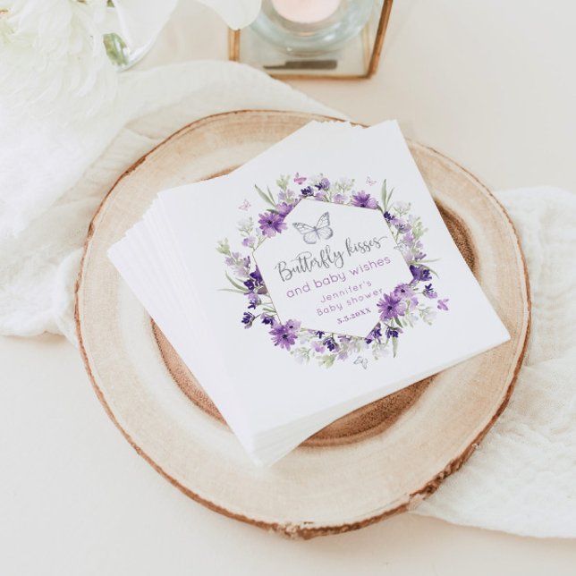 Purple silver Butterfly kisses baby shower Napkin (Creator Uploaded)