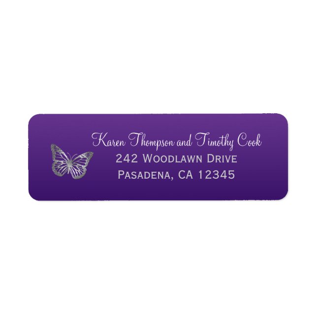 Purple, Silver Butterfly Return Address Label (Front)