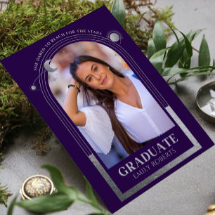Purple Silver Celestial Graduation Photo Invitation