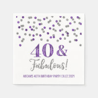 Purple Silver Confetti 40 & Fabulous Birthday