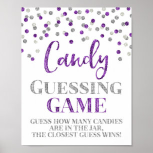 Purple Silver Confetti Candy Guessing Game Sign