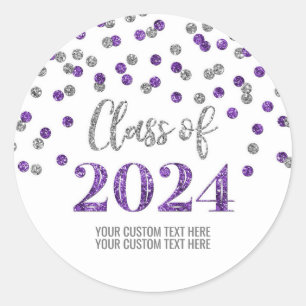 Purple Silver Confetti Graduation 2024 Classic Round Sticker