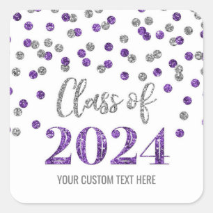 Purple Silver Confetti Graduation 2024  Square Sticker
