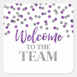 Purple Silver Confetti Welcome to the Team  Square Sticker