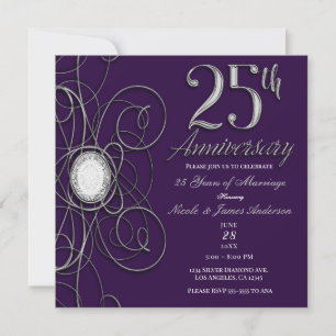 Purple & Silver Diamond 25 25th Anniversary Party Invitation