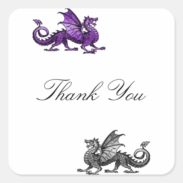 Purple Silver Dragon Thank You Stickers (Front)