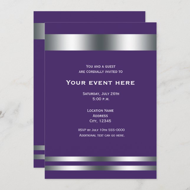Purple & Silver Elegant Dinner Party Event Invitation (Front/Back)
