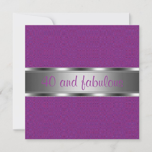 Purple Silver Fabulous 40th Birthday Party Invitation (Front)