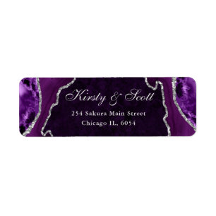 Purple Silver Faux Glitter Agate Wedding address Return Address Label