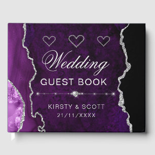 Purple & Silver Faux Glitter Agate Wedding Guest Book