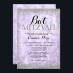 Purple Silver Faux Glitter Lights Bat Mitzvah Invitation<br><div class="desc">Celebrate in style with this modern Bat Mitzvah invitation,  featuring a lilac purple sparkle lights background with a faux silver glitter border. Designs are flat printed illustrations/graphics - NOT ACTUAL GLITTER.</div>