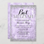 Purple Silver Faux Glitter Lights Bat Mitzvah Invitation<br><div class="desc">Celebrate in style with this modern Bat Mitzvah invitation,  featuring a lilac purple sparkle lights background with a faux silver glitter border. Designs are flat printed illustrations/graphics - NOT ACTUAL GLITTER.</div>